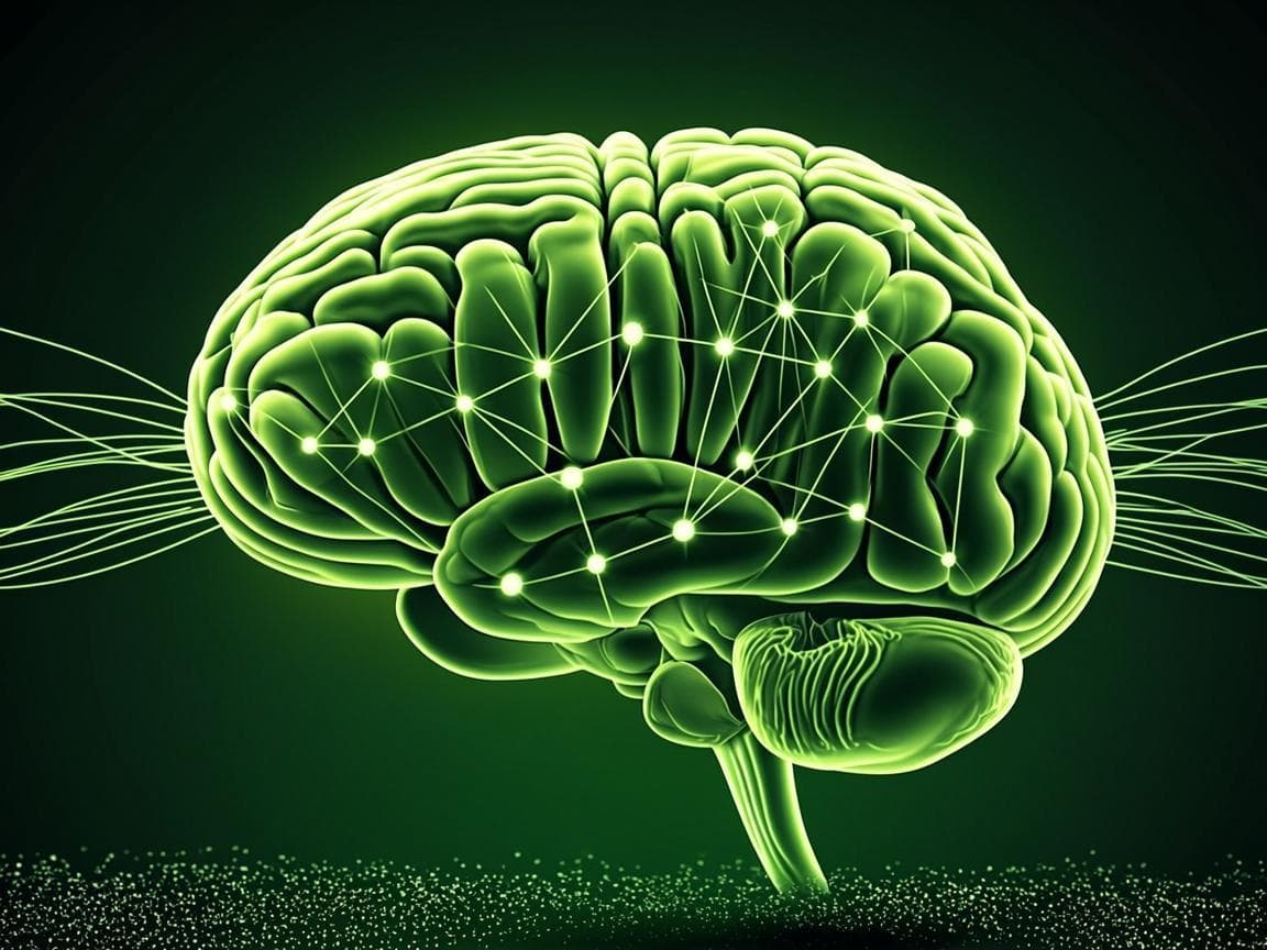 Glowing AI neural network trained on business knowledge