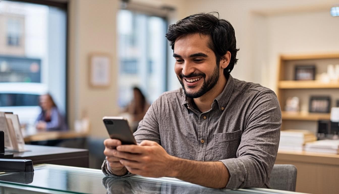 Business owner smiling while the AI handles his WhatsApp sales chats